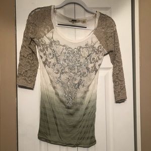 Miss Me Sheer lace and rhinestone top - medium